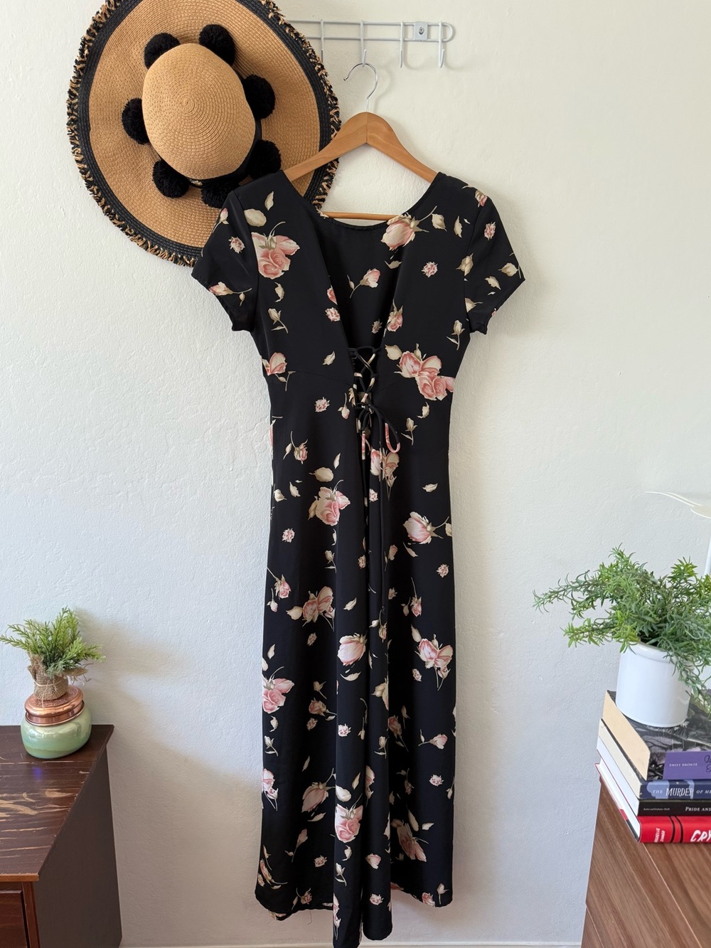 Vintage 90’s Decked Out Black Floral Maxi Dress SZ 5/6 Boho Whimsigoth - Picture 4 of 14